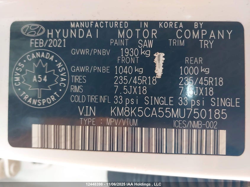 KM8K5CA55MU750185 2021 HYUNDAI KONA photo no. 18