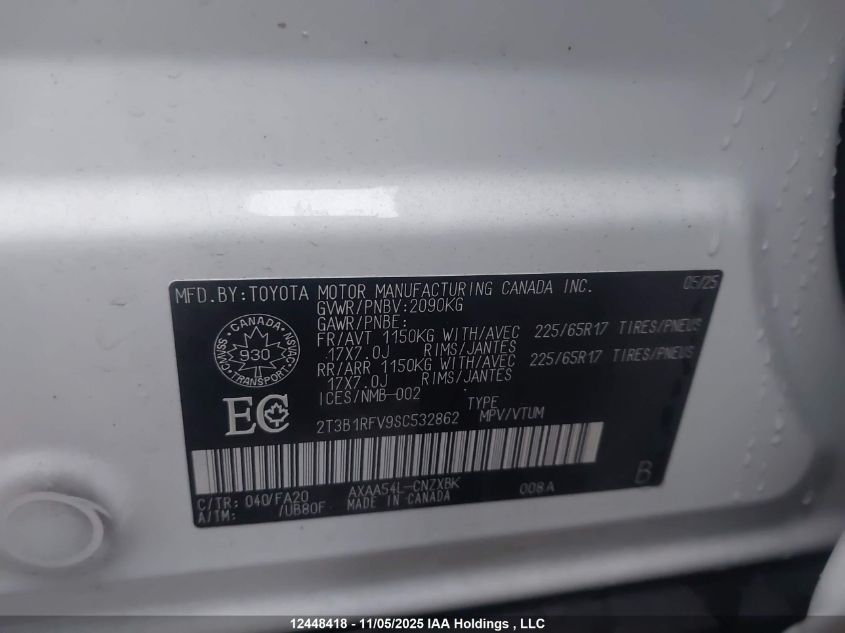 2025 Toyota Rav4 Le VIN: 2T3B1RFV9SC532862 Lot: 12448418