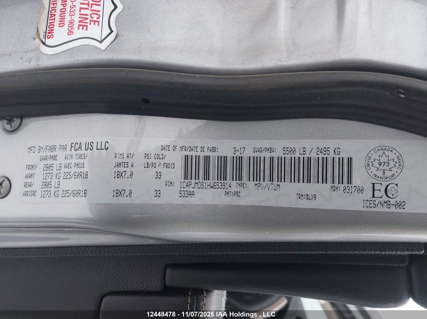 2017 Jeep Cherokee Limited VIN: 1C4PJMDS1HW653914 Lot: 12448478