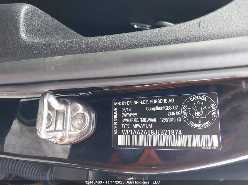 2018 Porsche Macan VIN: WP1AA2A59JLB21874 Lot: 12448489