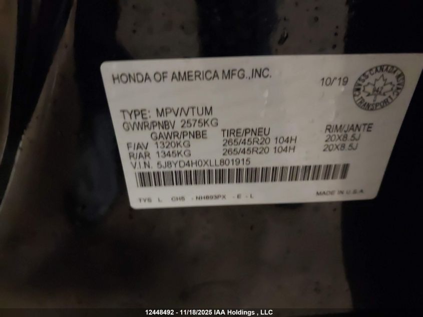 2020 Acura Mdx A-Spec VIN: 5J8YD4H0XLL801915 Lot: 12448492