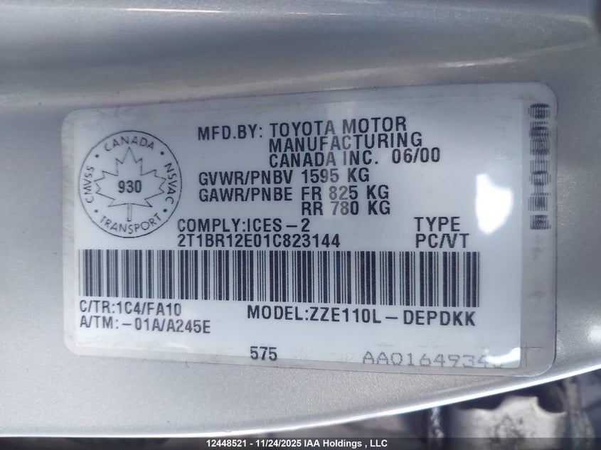 2T1BR12E01C823144 2001 TOYOTA COROLLA photo no. 9