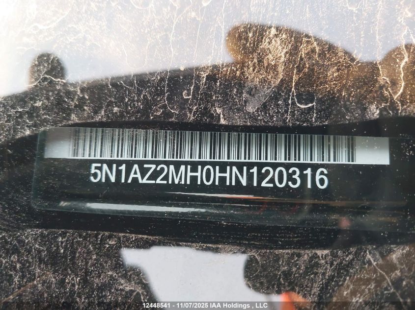 2017 Nissan Murano Platinum/Sl/Sv VIN: 5N1AZ2MH0HN120316 Lot: 12448541