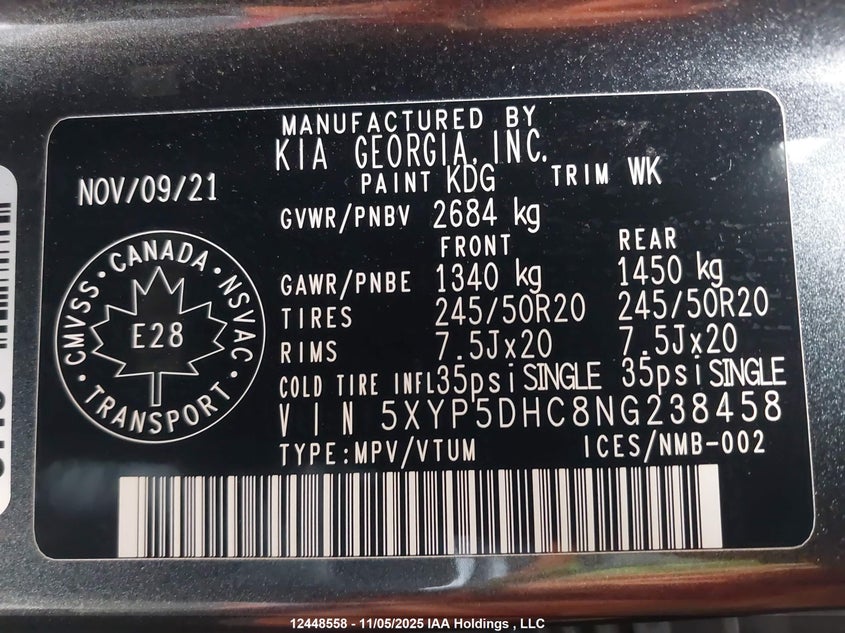 2022 Kia Telluride Sx VIN: 5XYP5DHC8NG238458 Lot: 12448558