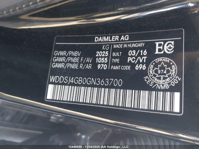 2016 Mercedes-Benz Cla 250 4Matic VIN: WDDSJ4GB0GN363700 Lot: 12448559