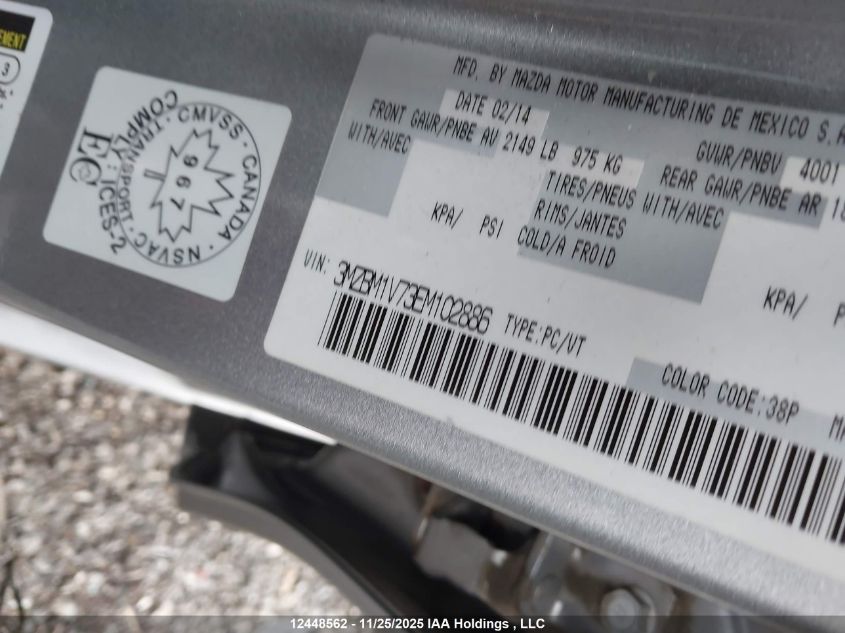 2014 Mazda Mazda3 Gs-Sky VIN: 3MZBM1V73EM102886 Lot: 12448562