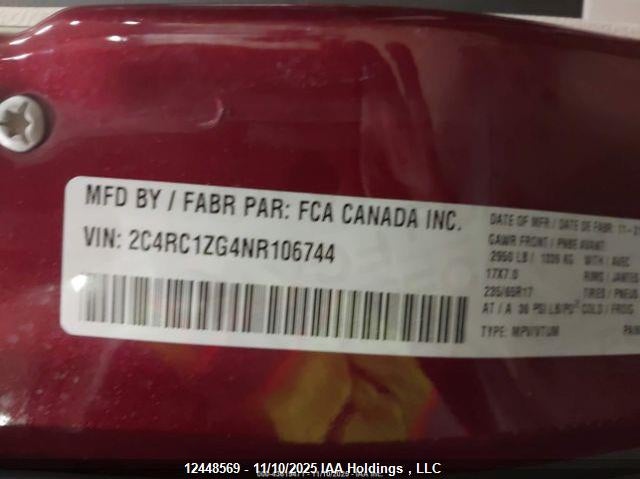 2022 Chrysler Grand Caravan Sxt VIN: 2C4RC1ZG4NR106744 Lot: 12448569