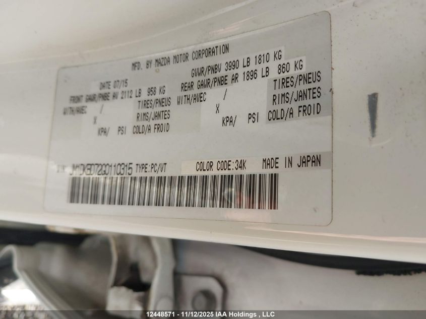 2016 Mazda Cx-3 Gt VIN: JM1DKBD72G0110315 Lot: 12448571