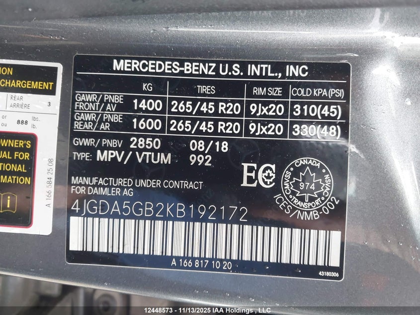 2019 Mercedes-Benz Gle 400 4Matic VIN: 4JGDA5GB2KB192172 Lot: 12448573