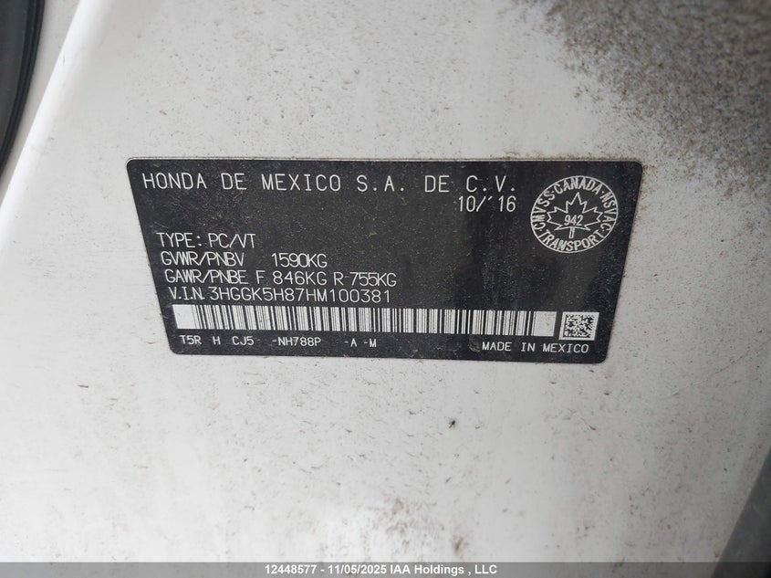 2017 Honda Fit Ex/Exl VIN: 3HGGK5H87HM100381 Lot: 12448577