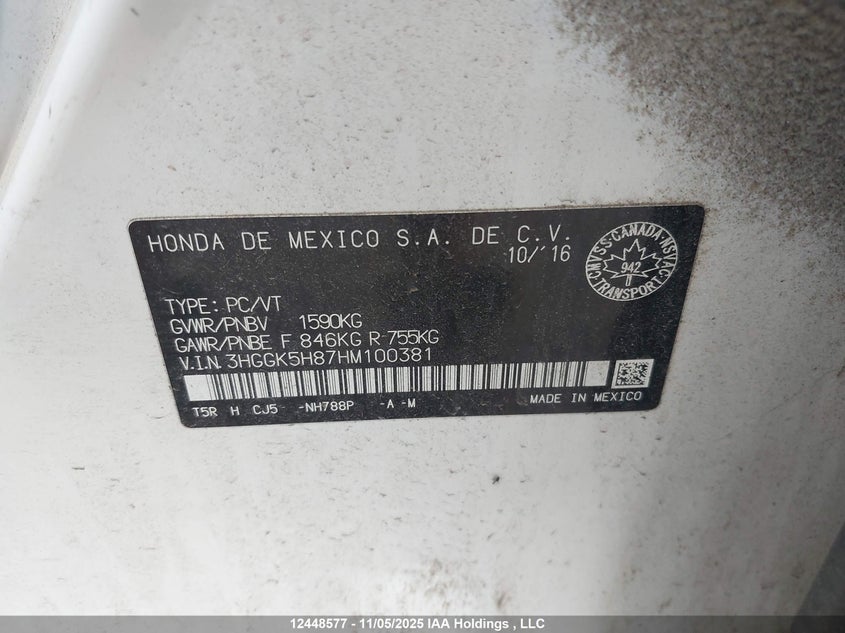2017 Honda Fit Ex/Exl VIN: 3HGGK5H87HM100381 Lot: 12448577