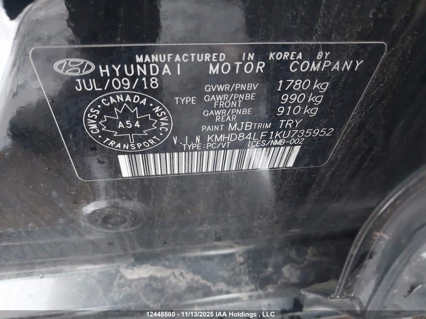 2019 Hyundai Elantra Preferred VIN: KMHD84LF1KU735952 Lot: 12448580