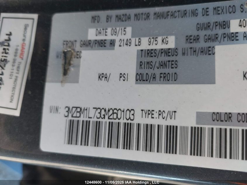 2016 Mazda Mazda3 Gs VIN: 3MZBM1L73GM260103 Lot: 12448600