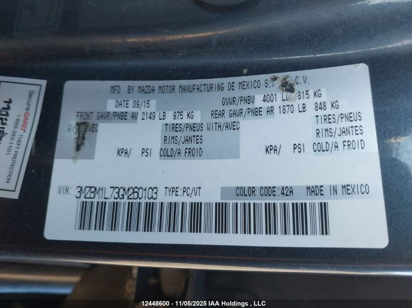 2016 Mazda Mazda3 Gs VIN: 3MZBM1L73GM260103 Lot: 12448600