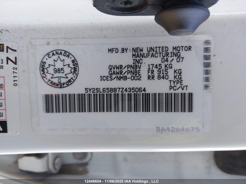 2007 Pontiac Vibe VIN: 5Y2SL65887Z435064 Lot: 12448604