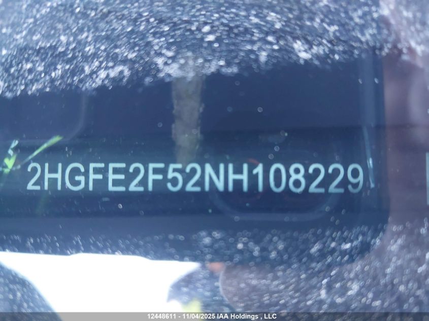 2022 Honda Civic Sport VIN: 2HGFE2F52NH108229 Lot: 12448611