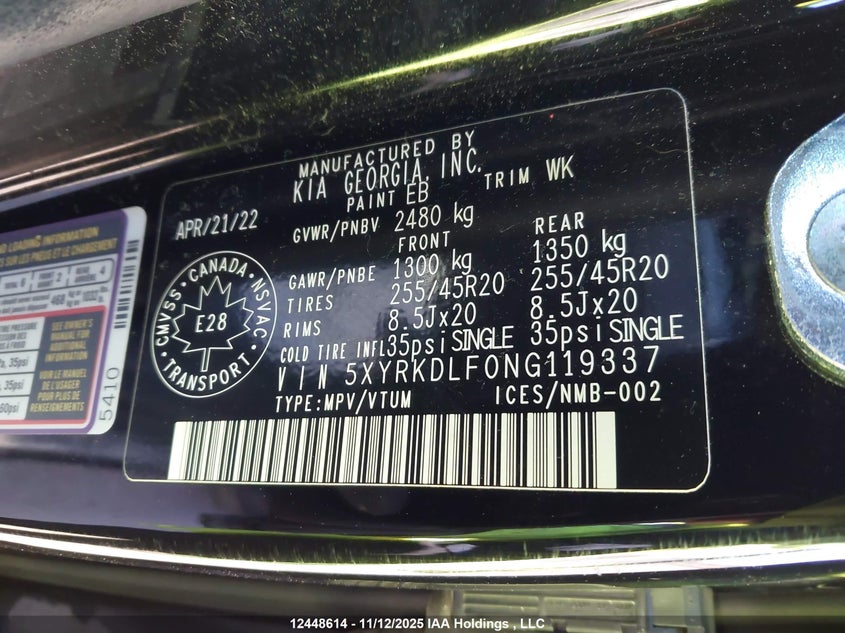 5XYRKDLF0NG119337 2022 KIA SORENTO photo no. 18
