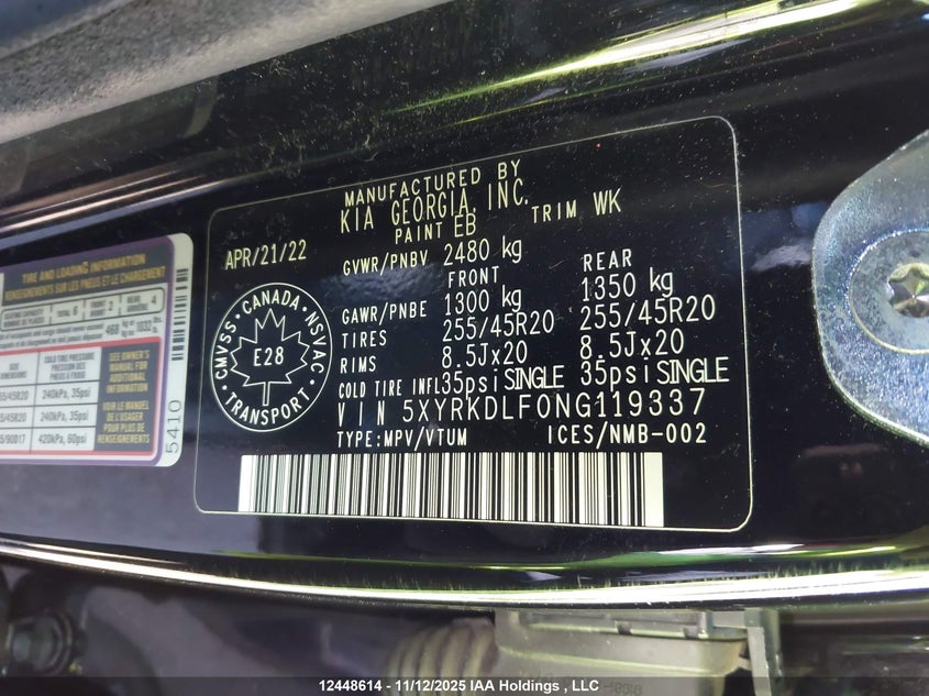 5XYRKDLF0NG119337 2022 KIA SORENTO photo no. 9