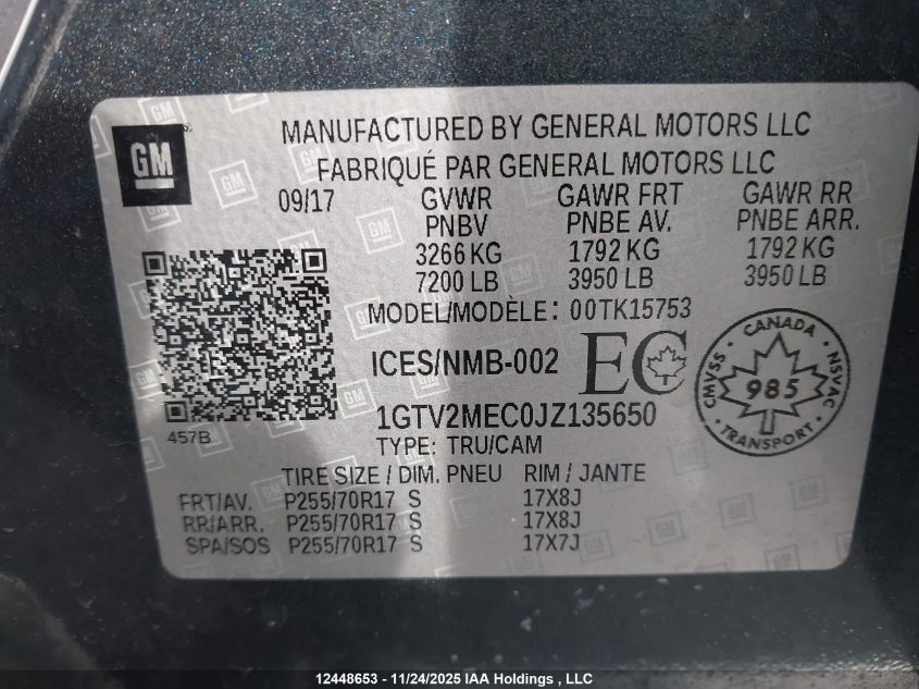 2018 GMC Sierra K1500 Sle VIN: 1GTV2MEC0JZ135650 Lot: 12448653