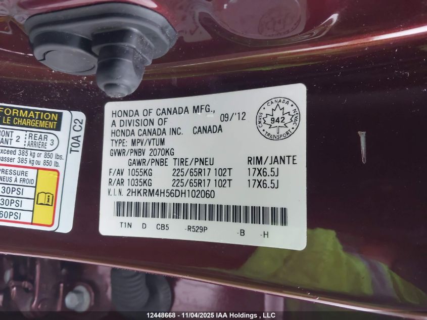 2013 Honda Cr-V Ex VIN: 2HKRM4H56DH102060 Lot: 12448668