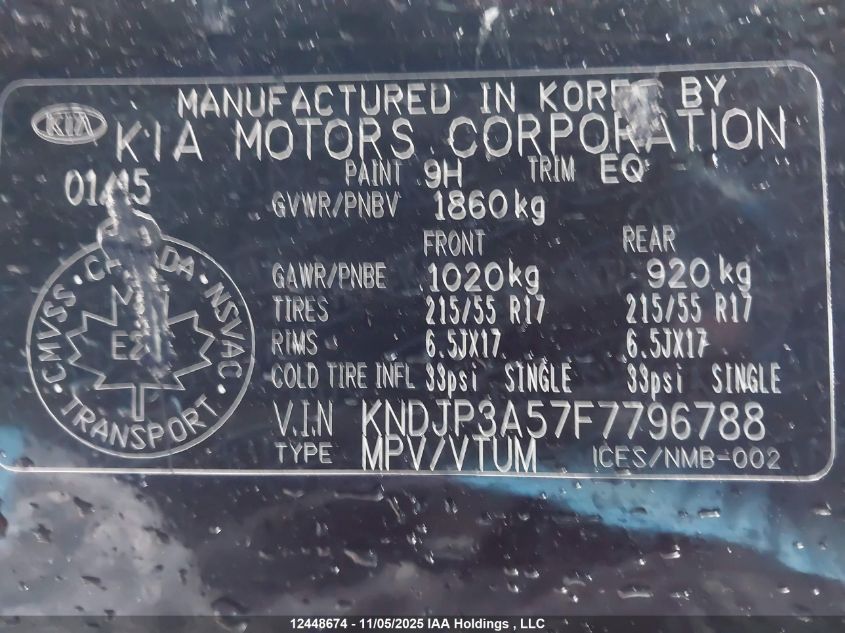 2015 Kia Soul VIN: KNDJP3A57F7796788 Lot: 12448674