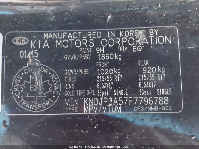 2015 Kia Soul VIN: KNDJP3A57F7796788 Lot: 12448674