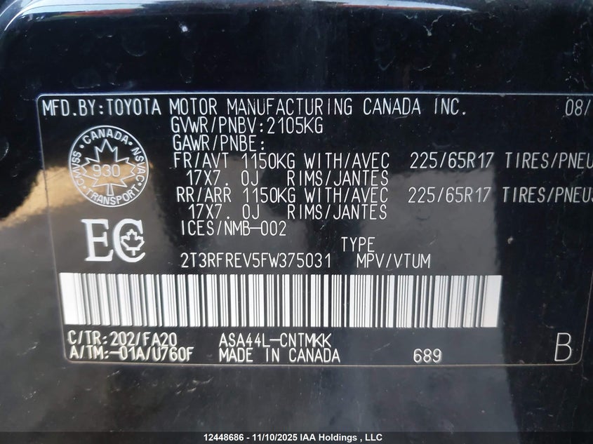 2T3RFREV5FW375031 2015 TOYOTA RAV 4 photo no. 9