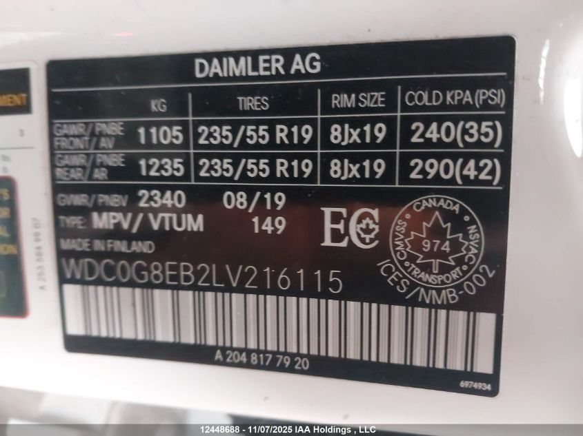 2020 Mercedes-Benz Glc 300 4Matic VIN: WDC0G8EB2LV216115 Lot: 12448688