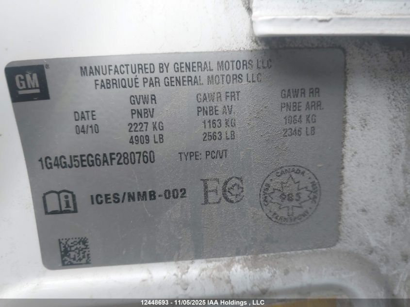 2010 Buick Lacrosse Cx VIN: 1G4GJ5EG6AF280760 Lot: 12448693