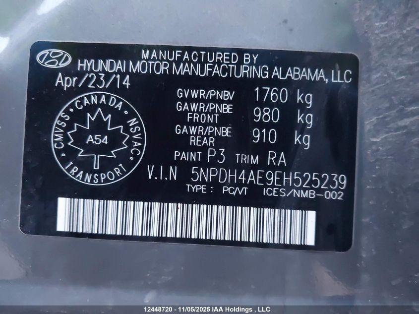 2014 Hyundai Elantra Gl VIN: 5NPDH4AE9EH525239 Lot: 12448720