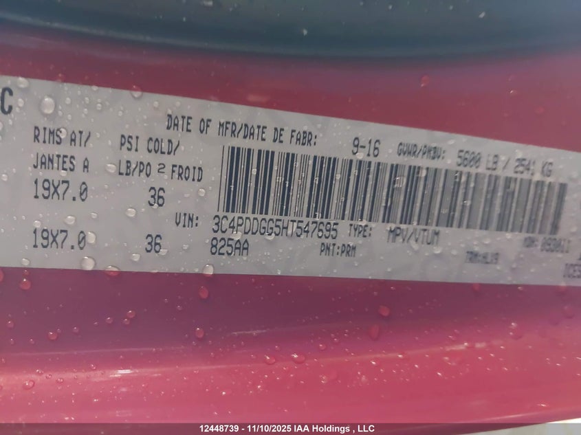 2017 Dodge Journey Crossroad VIN: 3C4PDDGG5HT547695 Lot: 12448739