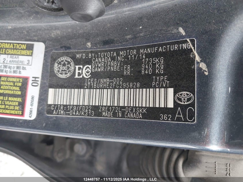 2T1BURHE2FC295828 2015 TOYOTA COROLLA photo no. 9