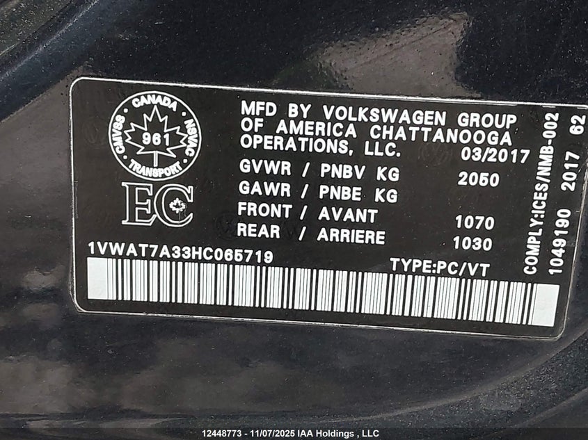 1VWAT7A33HC065719 2017 VOLKSWAGEN PASSAT photo no. 9
