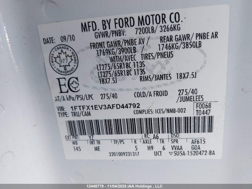 1FTFX1EV3AFD44792 2010 FORD F-150 photo no. 9