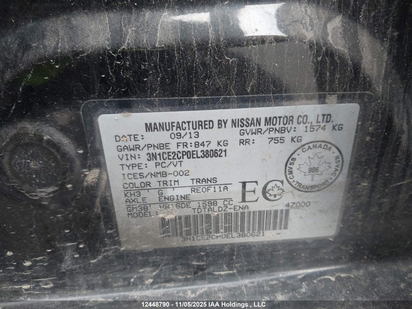 2014 Nissan Versa Note S/S Plus/Sv/Sl VIN: 3N1CE2CP0EL380621 Lot: 12448790