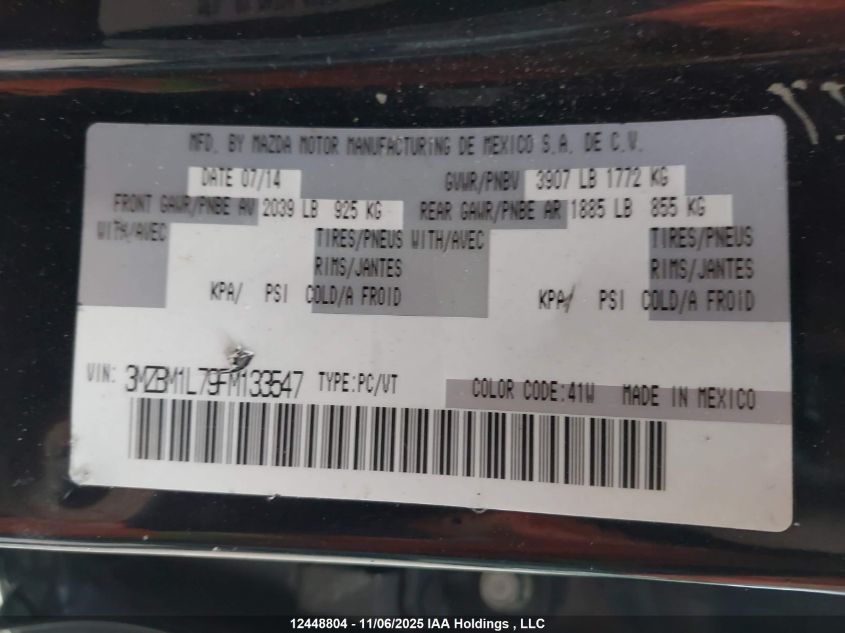 2015 Mazda 3 Touring VIN: 3MZBM1L79FM133547 Lot: 12448804