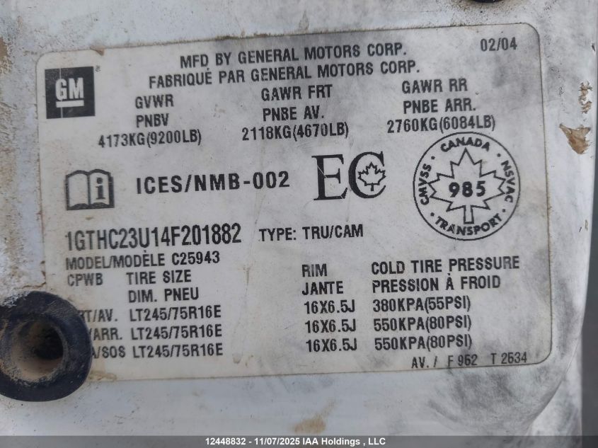 2004 GMC Sierra C2500 Heavy Duty VIN: 1GTHC23U14F201882 Lot: 12448832