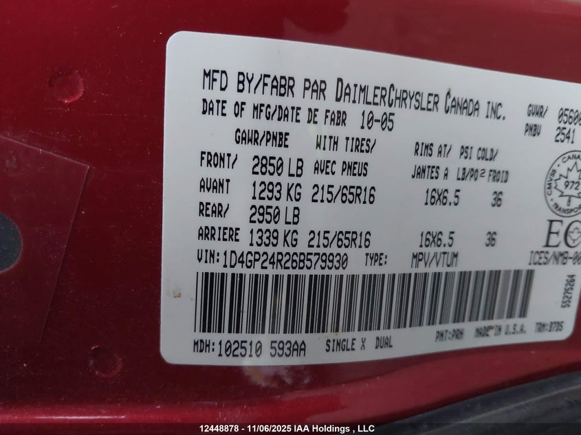 2006 Dodge Grand Caravan Se VIN: 1D4GP24R26B579930 Lot: 12448878