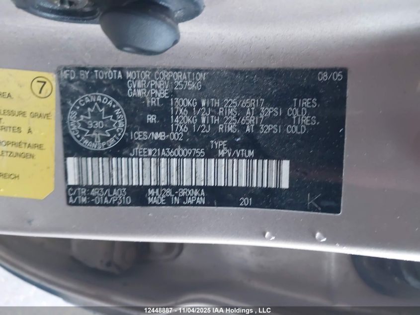 2006 Toyota Highlander Hybrid Hybrid VIN: JTEEW21A360009755 Lot: 12448887