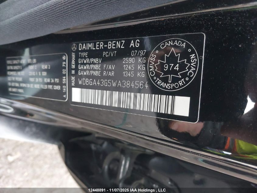 1998 Mercedes-Benz S 420 VIN: WDBGA43G5WA384564 Lot: 12448891