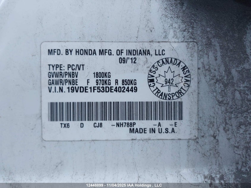 2013 Acura Ilx 20 Premium VIN: 19VDE1F53DE402449 Lot: 12448899