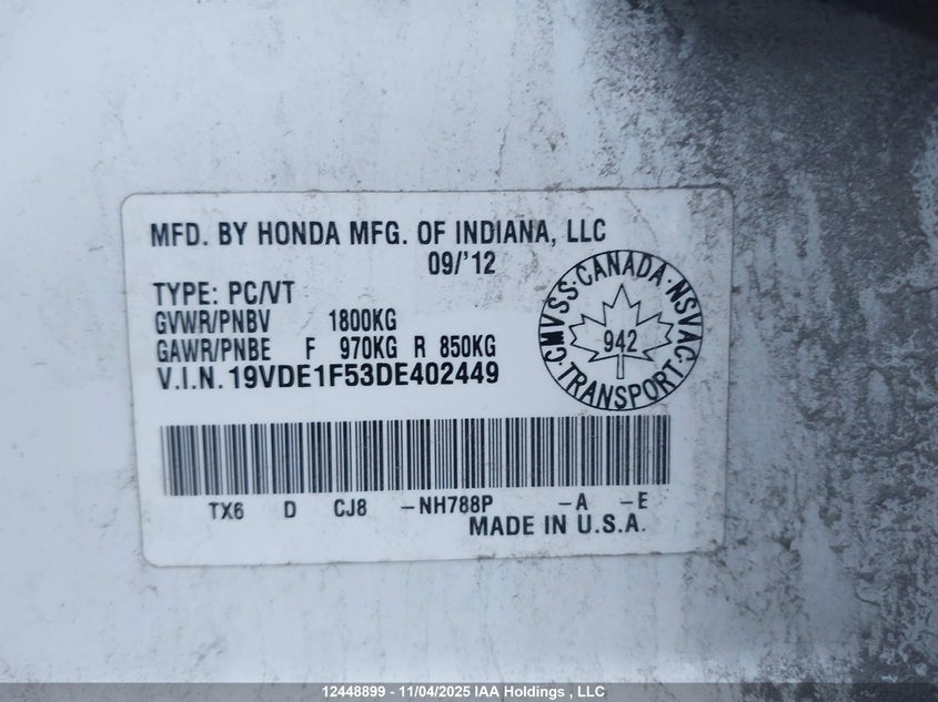 2013 Acura Ilx 20 Premium VIN: 19VDE1F53DE402449 Lot: 12448899