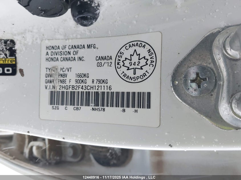 2HGFB2F43CH121116 2012 HONDA CIVIC photo no. 9