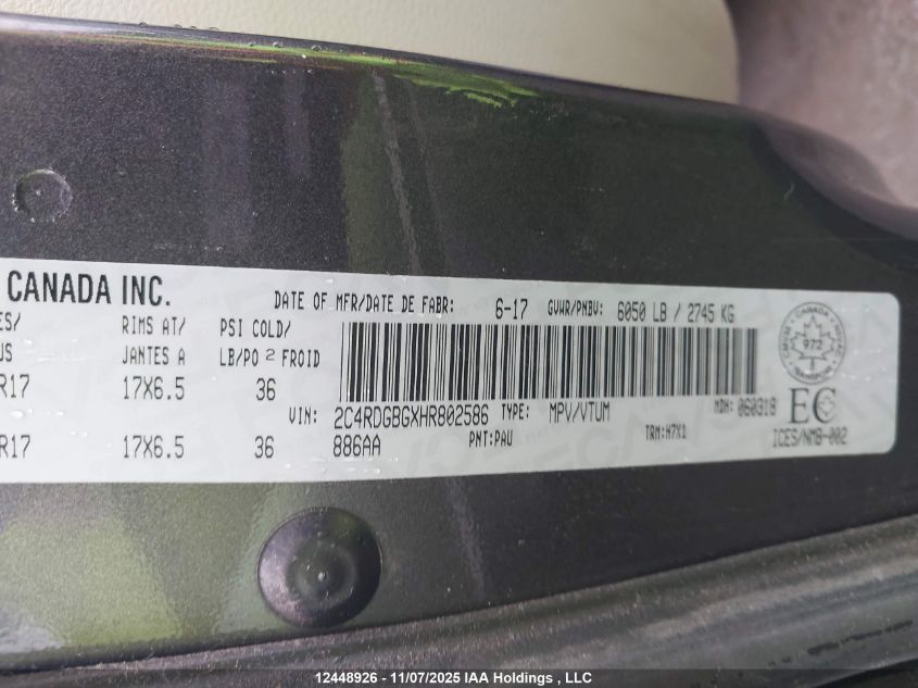 2017 Dodge Grand Caravan Se VIN: 2C4RDGBGXHR802586 Lot: 12448926