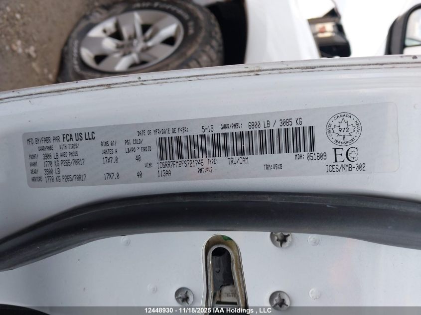 2015 Ram 1500 St VIN: 1C6RR7FM6FS721749 Lot: 12448930