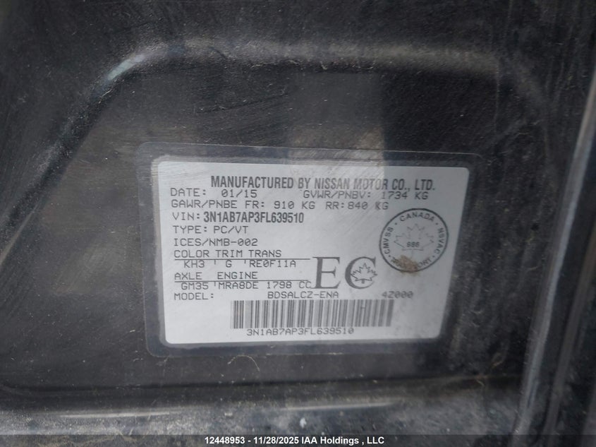 3N1AB7AP3FL639510 2015 NISSAN SENTRA photo no. 9