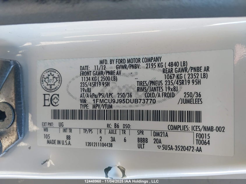 1FMCU9J95DUB73770 2013 FORD ESCAPE photo no. 9