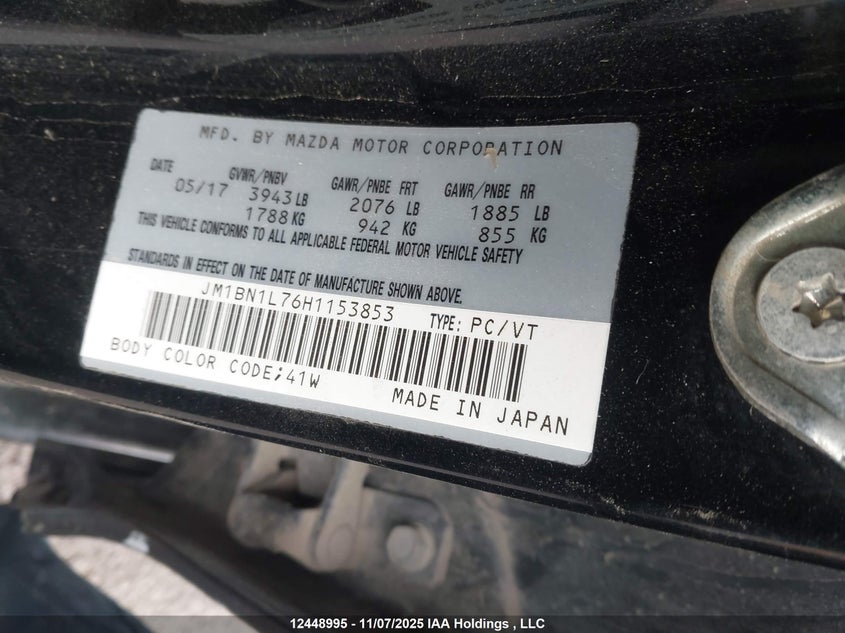 2017 Mazda 3 Touring VIN: JM1BN1L76H1153853 Lot: 12448995