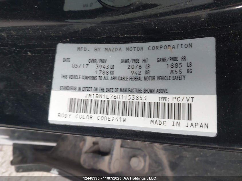 2017 Mazda 3 Touring VIN: JM1BN1L76H1153853 Lot: 12448995