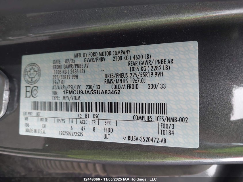 1FMCU9JA5SUA83462 2025 FORD ESCAPE photo no. 18